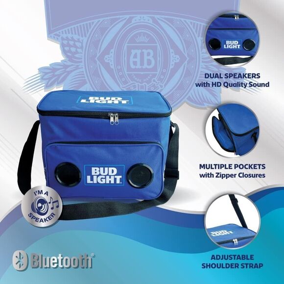 Bud Light Cooler With Built in Bluetooth Speakers Leakproof 24 Can Capacity - Picture 6 of 14